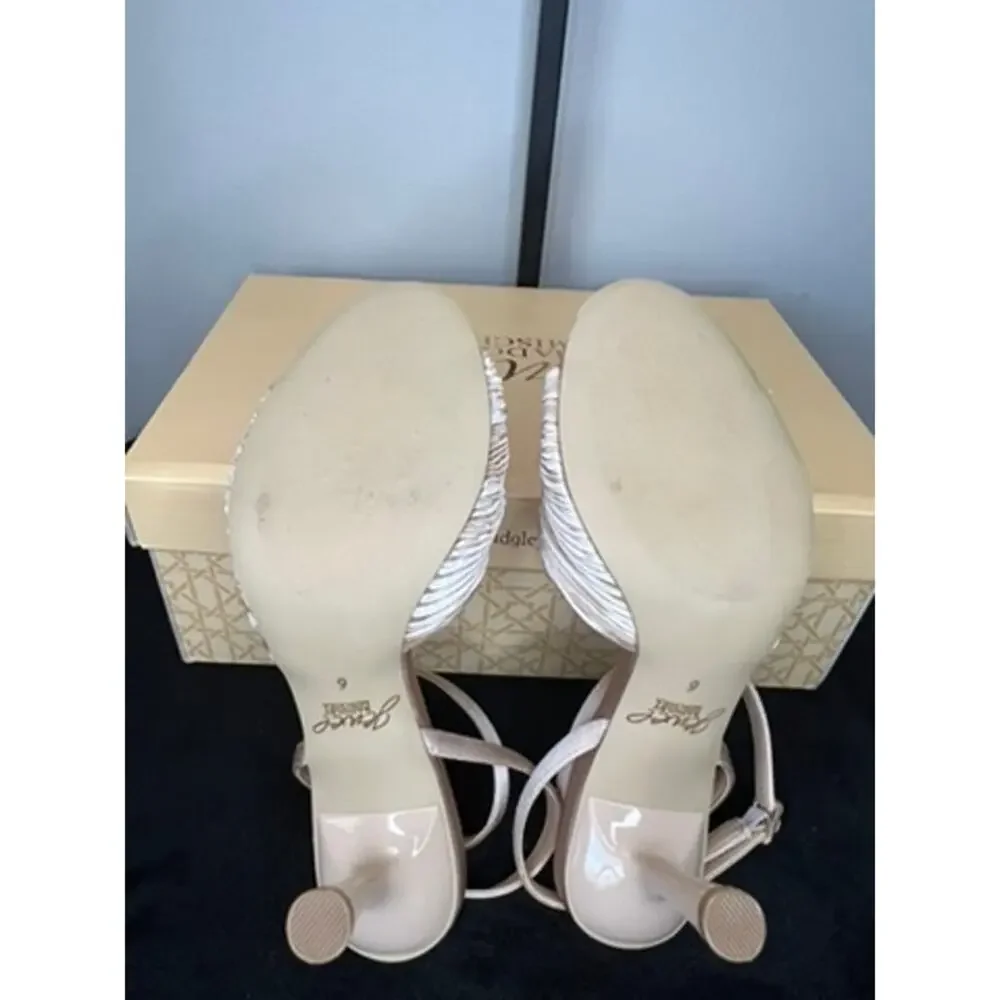 Jewel Badgley Mischka Ibis Latte Satin Knot Evening Sandals Size 6 NIB